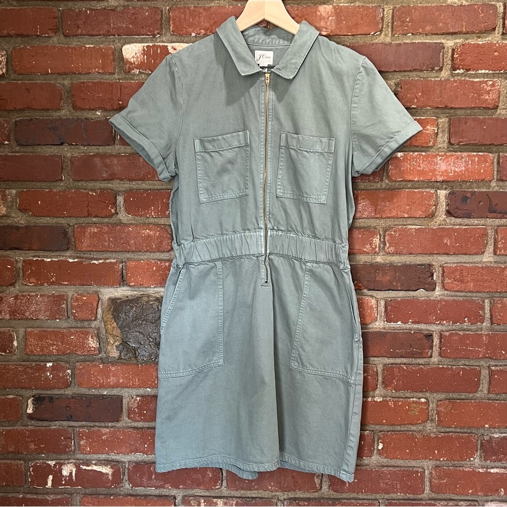 J.Crew women's safari zip front chino dress‎ size 10 slate green utility